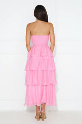 Number One Option Strapless Midi Dress Pink